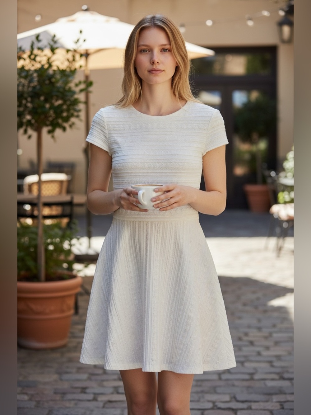 Alice + Olivia Textured White Fit & Flare Dress